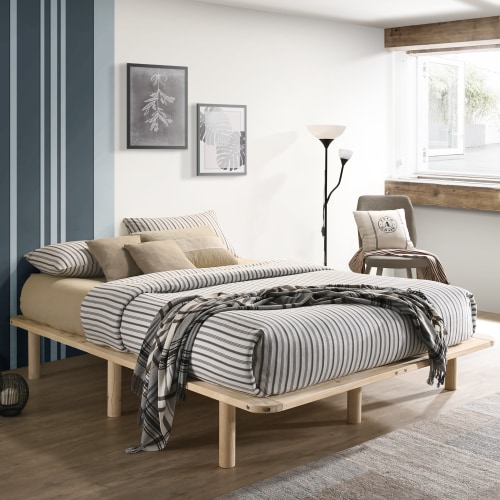 Lifely Cali Wooden Bed Base Clear Pine Double 147Wx193Lx30H cm